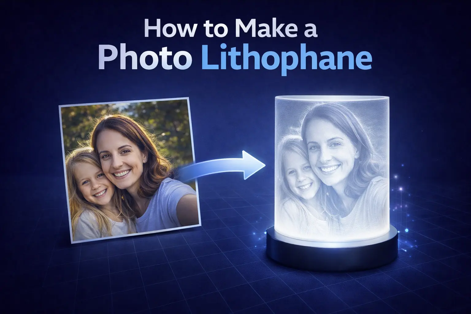 3D printed photo lithophane glowing against a light source