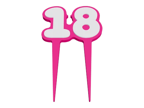2本のピックに数字の18が付いたピンクのケーキトッパー