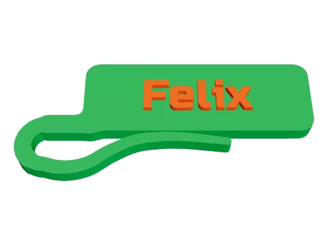 オレンジ色で Felix と入り、グラスの縁をはさむスプリングアーム付きの緑のグラスクリップ
