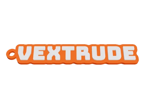 VEXTRUDE と入ったキーリングループ付きのオレンジ色の名前入りキーホルダー