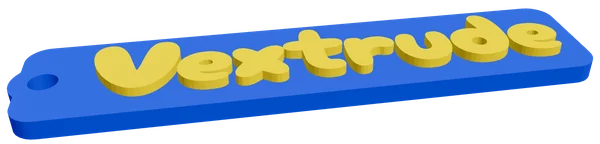黄色の浮き文字で Vextrude と入った青いタグ