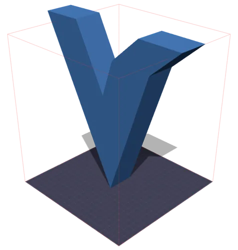 Логотип V Vextrude, вылезающий за красную область печати, которая для него мала