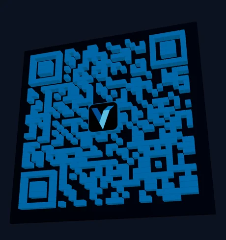 Тот же 3D-QR-код с логотипом Vextrude в центре