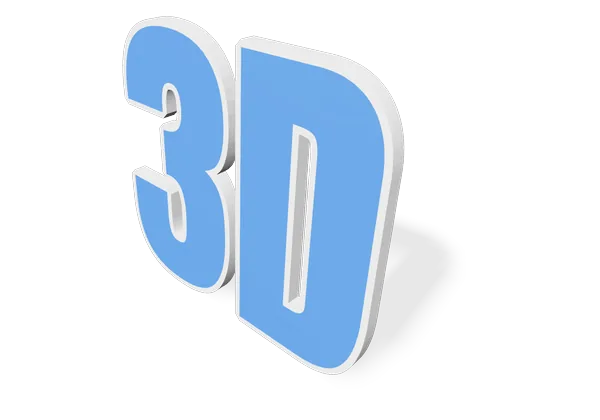 Слово «3D» почти плоское, до добавления глубины и фаски